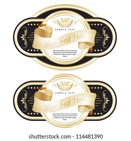 Set of ornate labels with Gold Tapes. Grouped for easy editing. Perfect for labels or stickers for wine, beer, champagne, cognac, cologne and etc.