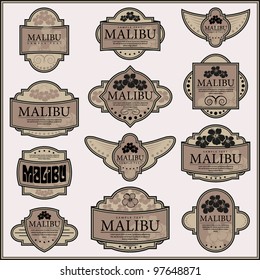 Set of ornate labels. Grouped for easy editing. Perfect for labels or stickers for wine, tea, coffee, soap, beer, powder, cologne and etc.