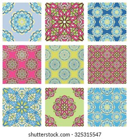 Set Of Ornate Monochrome Seamless Patterns