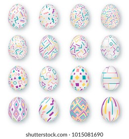 Set of ornate realistic eggs on white background. Vector easter collection