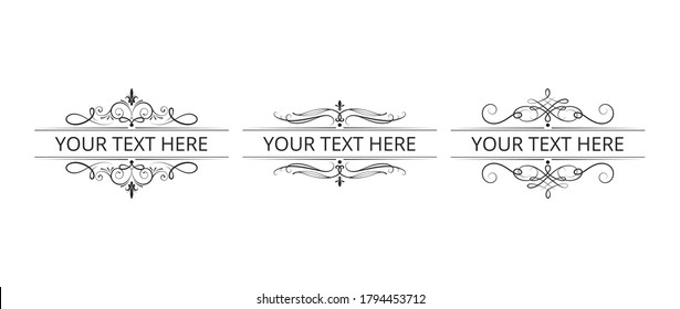 Set of ornate royal borders with filigree scrolls. Vintage design collection of monogram swirl frames. Vector isolated certificate templates. 