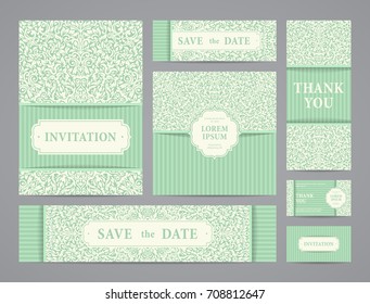 Set of ornate vector cards. Invitation, greeting, business card, save the date design.