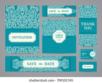 Set of ornate vector cards. Invitation, greeting, business card, save the date design.