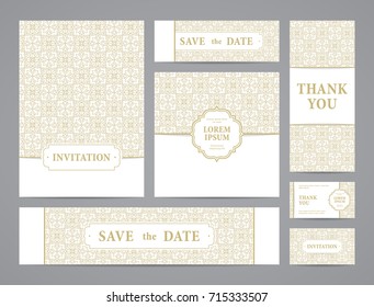 Set of ornate vector cards. Invitation, greeting, business card, save the date design.