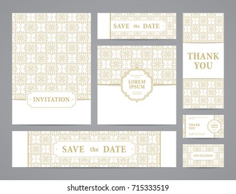 Set of ornate vector cards. Invitation, greeting, business card, save the date design.