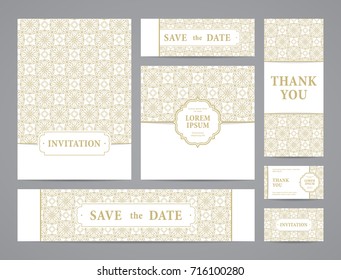 Set of ornate vector cards. Invitation, greeting, business card, save the date design.