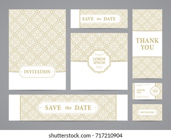 Set of ornate vector cards. Invitation, greeting, business card, save the date design.