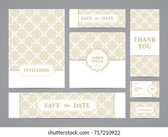 Set of ornate vector cards. Invitation, greeting, business card, save the date design.