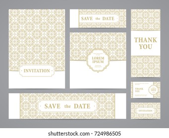Set of ornate vector cards. Invitation, greeting, business card, save the date design.