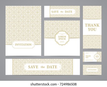 Set of ornate vector cards. Invitation, greeting, business card, save the date design.