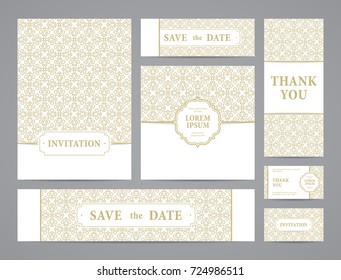 Set of ornate vector cards. Invitation, greeting, business card, save the date design.