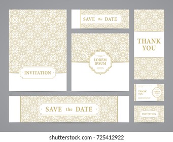 Set of ornate vector cards. Invitation, greeting, business card, save the date design.