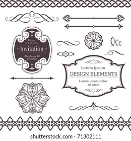 Set of ornate vector frames, ornaments and dividers. Perfect to embellish your designs, invitations, or announcements.