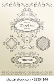 Set of ornate vector frames and ornaments with sample text, elegant vintage label