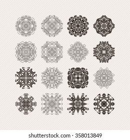 Set of ornate vector mandala symbols. Gothic lace tattoo. Celtic weave with sharp corners. The circular pattern.