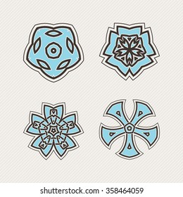 Set of ornate vector mandala symbols. Gothic lace tattoo. Celtic weave with sharp corners. The circular pattern.