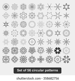 Set of ornate vector mandala symbols. Big set of knot symbols, geometric design decorative elements. Set of ornamental round frames.