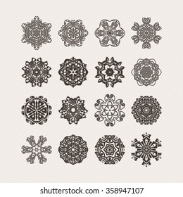 Set of ornate vector mandala symbols. Gothic lace tattoo. Celtic weave with sharp corners. The circular pattern.