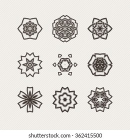 Set of ornate vector mandala symbols. Gothic lace tattoo. Celtic weave with sharp corners. The circular pattern.