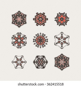 Set of ornate vector mandala symbols. Gothic lace tattoo. Celtic weave with sharp corners. The circular pattern.