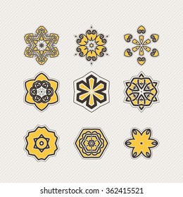 Set of ornate vector mandala symbols. Gothic lace tattoo. Celtic weave with sharp corners. The circular pattern.