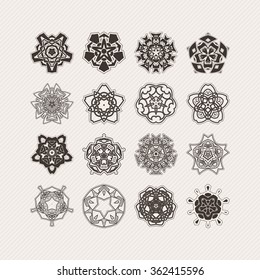 Set of ornate vector mandala symbols. Gothic lace tattoo. Celtic weave with sharp corners. The circular pattern.