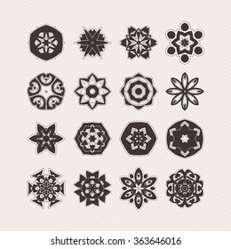 Set of ornate vector mandala symbols. Gothic lace tattoo. Celtic weave with sharp corners. The circular pattern.