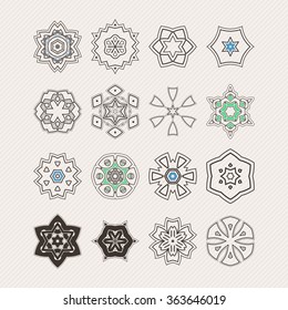 Set of ornate vector mandala symbols. Gothic lace tattoo. Celtic weave with sharp corners. The circular pattern.