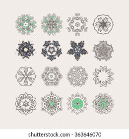 Set of ornate vector mandala symbols. Gothic lace tattoo. Celtic weave with sharp corners. The circular pattern.