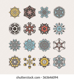 Set of ornate vector mandala symbols. Gothic lace tattoo. Celtic weave with sharp corners. The circular pattern.