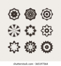 Set of ornate vector mandala symbols. Gothic lace tattoo. Celtic weave with sharp corners. The circular pattern.