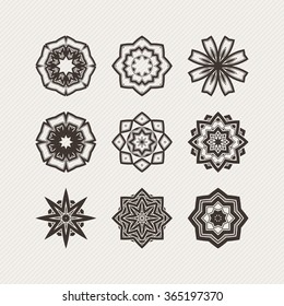 Set of ornate vector mandala symbols. Gothic lace tattoo. Celtic weave with sharp corners. The circular pattern.