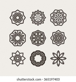 Set of ornate vector mandala symbols. Gothic lace tattoo. Celtic weave with sharp corners. The circular pattern.