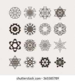 Set of ornate vector mandala symbols. Gothic lace tattoo. Celtic weave with sharp corners. The circular pattern.