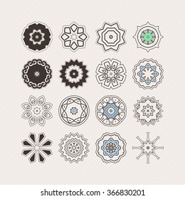 Set Of Ornate Vector Mandala Symbols. Gothic Lace Tattoo. Celtic Weave With Sharp Corners. The Circular Pattern.