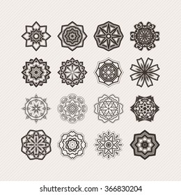 Set of ornate vector mandala symbols. Gothic lace tattoo. Celtic weave with sharp corners. The circular pattern.