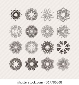 Set of ornate vector mandala symbols. Gothic lace tattoo. Celtic weave with sharp corners. The circular pattern.