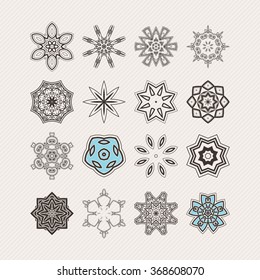 Set of ornate vector mandala symbols. Gothic lace tattoo. Celtic weave with sharp corners. The circular pattern.