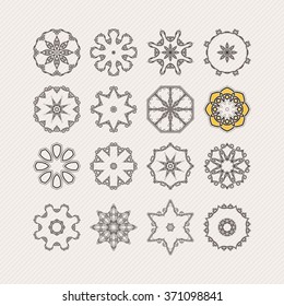 Set of ornate vector mandala symbols. Gothic lace tattoo. Celtic weave with sharp corners. The circular pattern.