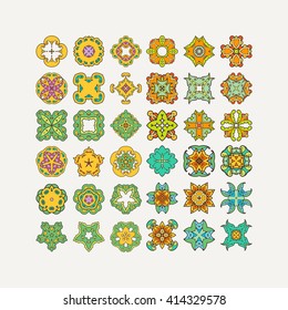 Set of ornate vector mandala symbols. Mehndi lace tattoo. Oriental weave with sharp corners. The circular pattern.