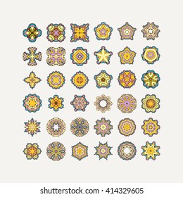 Set of ornate vector mandala symbols. Mehndi lace tattoo. Oriental weave with sharp corners. The circular pattern.