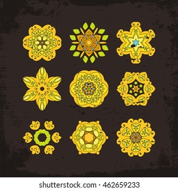 Set of ornate vector mandala symbols. Mehndi lace tattoo. Oriental weave. The circular pattern.