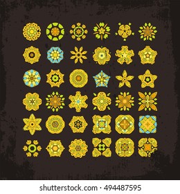 Set of ornate vector mandala symbols. Mehndi lace tattoo. Oriental weave. The circular pattern.