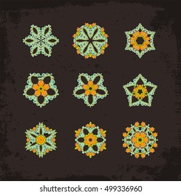 Set of ornate vector mandala symbols. Mehndi lace tattoo. Oriental weave. The circular pattern.