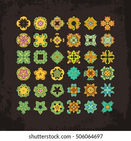 Set of ornate vector mandala symbols. Mehndi lace tattoo. Oriental weave. The circular pattern.