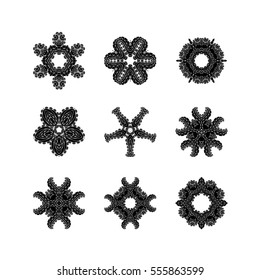 Set of ornate vector mandala symbols. Mehndi lace tattoo. Oriental weave. The circular pattern.