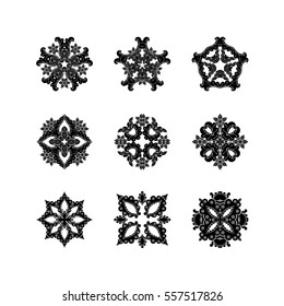Set of ornate vector mandala symbols. Mehndi lace tattoo. Oriental weave. The circular pattern.