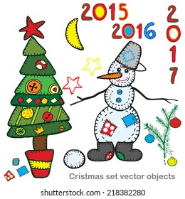 Set of ornate vector objects for Christmas greeting cards, invitations, calendars, illustrations