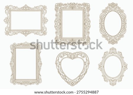 Set of ornate vintage frames with baroque and rococo style decorative borders