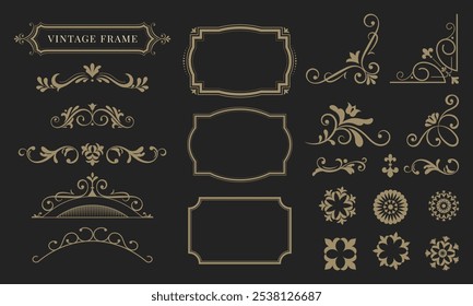 Set of ornate vintage frames and twisted floral elements. Fragments of curls and decorative elements to create your invitations, certificates, posters and cards.Vector